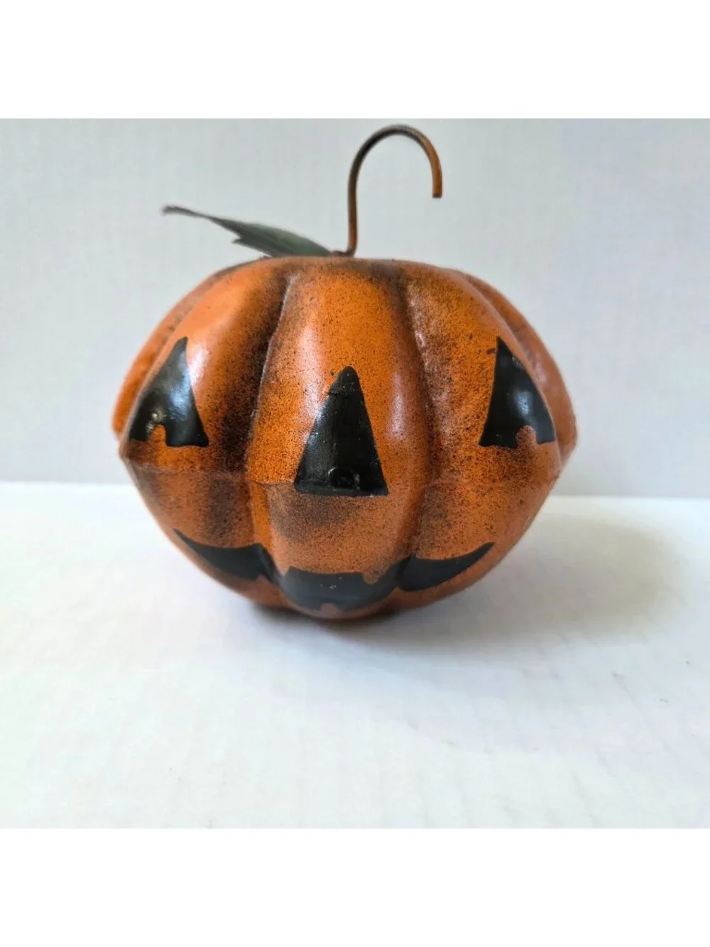 Folk Art Hand Painted Metal Halloween Decor Pumpkin Jack O Lantern Nancy Capuano